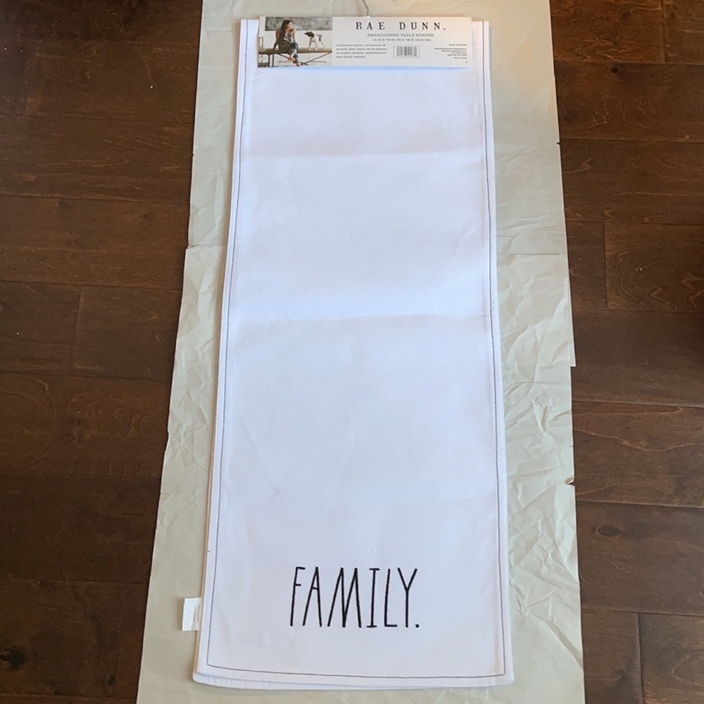 Rae Dunn FAMILY. Embroidered Table Runner